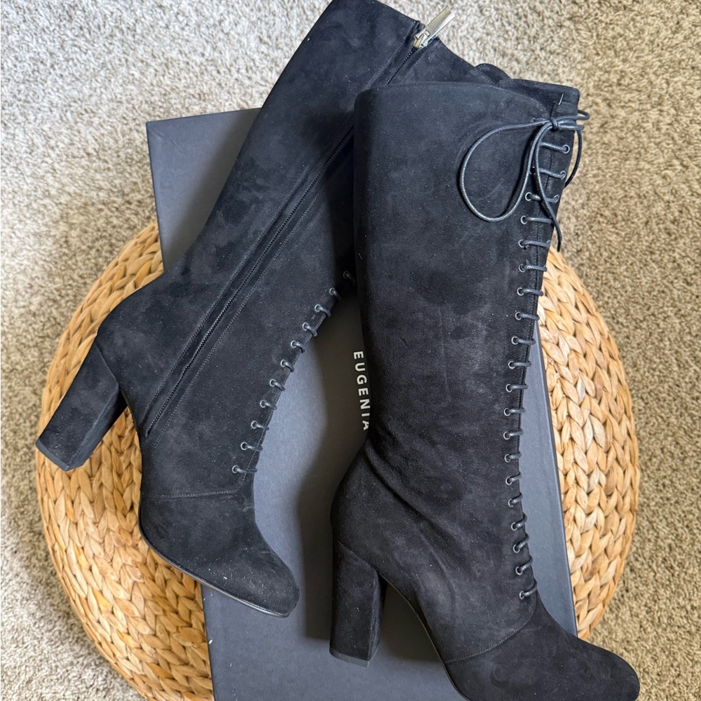Eugenia Kim Black Heeled Lace-Up Boots. Brand new. Never worn. Suede. Size 8.